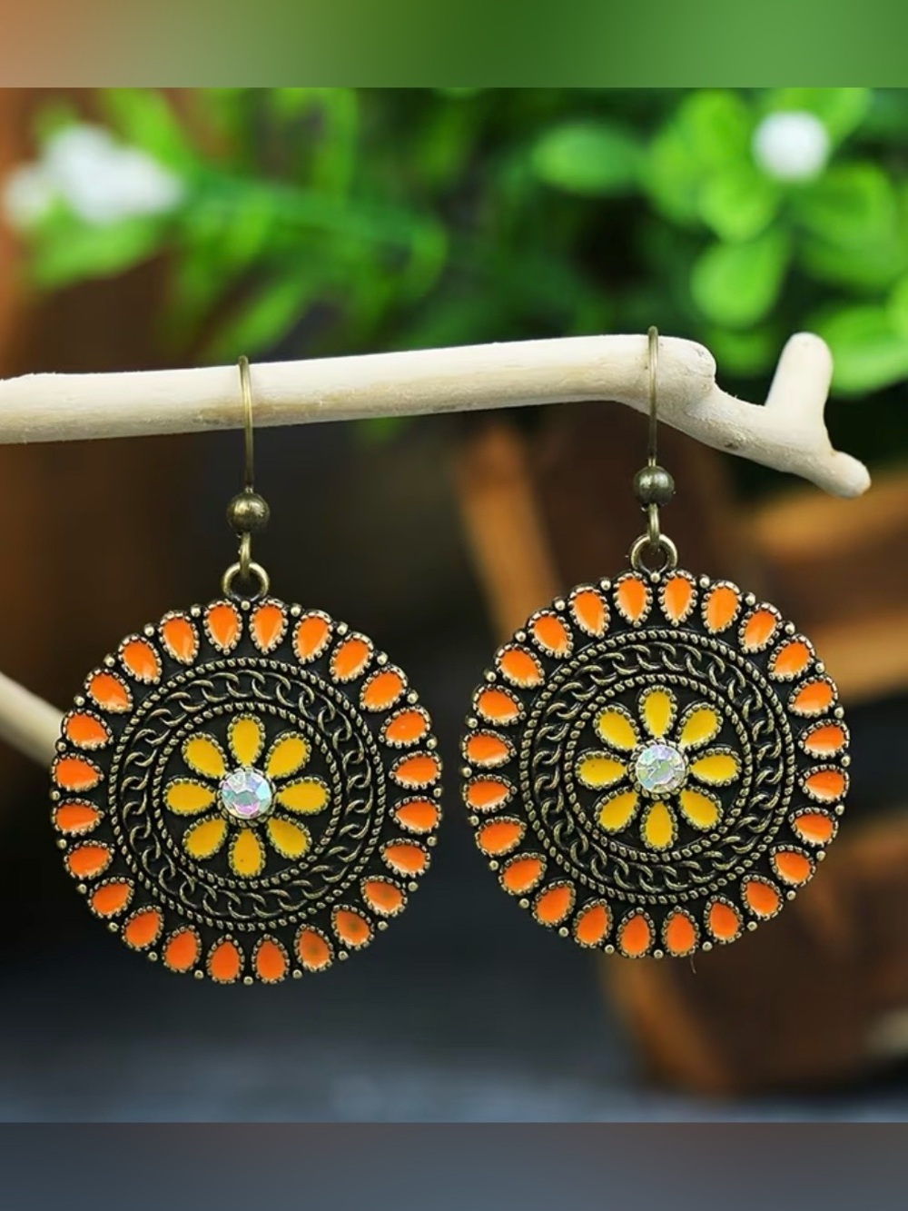 Boho Floral Round Dangle Earrings - Pick 1 - Picture 5 of 6